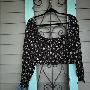 Linen floral crop top black gothic boho chique